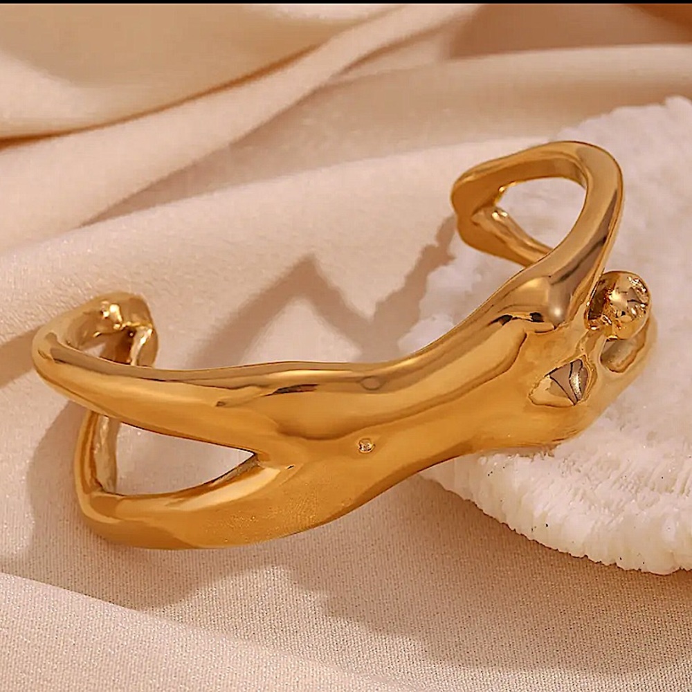 Stainless Steel Gold Body Figure Bangle Bracelet Statement Tarnish Free - Picture 7 of 14